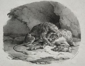 Leijonan syömä hevonen, 1823. tekijältä Theodore Gericault