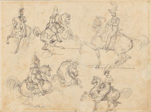 Hevoset ja ratsastajat (etusivu); hevoset (kääntöpuoli). tekijältä Theodore Gericault