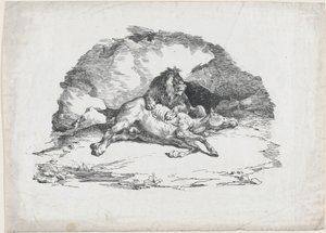 Hevosen syövä leijona tekijältä Theodore Gericault