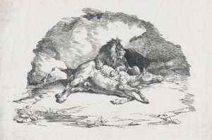Leijona syö hevosta, 1818. tekijältä Theodore Gericault