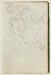 Leijona hyökkää käärmeen kimppuun alastoman mallin piirustuksen äärellä tekijältä Theodore Gericault