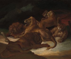 Lionit vuoristoisessa maisemassa, n. 1818-20. tekijältä Theodore Gericault