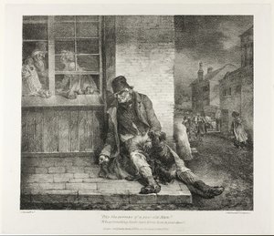 Pity the Sorrows of a Poor Old Man!... 1821 (musta litografia norsunluunväriselle vohvelipaperille) tekijältä Theodore Gericault