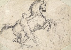 Kasvattava ori, jota pitää alaston mies tekijältä Theodore Gericault