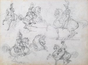 Ratsastajat hyppäävillä hevosilla tekijältä Theodore Gericault