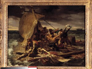 Meduse Premieren luonnosten lautta. Theodore Gericaultin (1791-1824) maalaus. Himmeä. 0,37 x 0,46 m. tekijältä Theodore Gericault