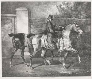 Kaksi hevosta, joita jockey harjoittaa tekijältä Theodore Gericault