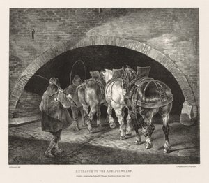 Erilaisia elämästä ja kivestä piirrettyjä aiheita: Adelphi Wharfin sisäänkäynti, 1821. tekijältä Theodore Gericault