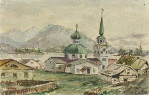 Kreikkalaisen kirkon takaa, Sitka, 1888. tekijältä Theodore J. Richardson
