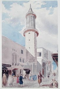 Moskeijaminareetti Rue de Chartresilla ja Rue Bab-Azounilla, Alger (akvarelli paperille)