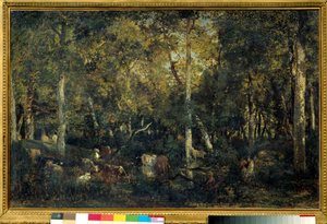 Puusisustus nimeltä Bas-Breaun vanha asuntola (Fontainebleaun metsä) Theodore Rousseaun maalaus (1812-1887) 1836 Su. 0,65x1,03 m Pariisi, Orsay-museo tekijältä Pierre Etienne Theodore Rousseau