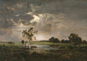 Maisema, n.1842 (öljy paneelille) tekijältä Theodore Rousseau