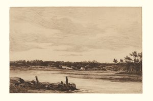 Loing-joki Fontainebleaun metsän reunalla tekijältä Theodore Rousseau