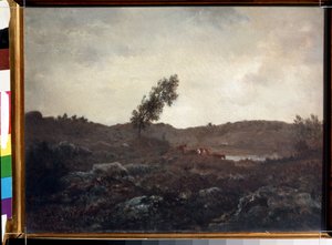 Näkymä Barbizonista (näkymä Barbizonista). Theodore Rousseaun (1812-1867) maalaus. Öljy puulle, 24 x 32 cm, loppu 1840. French School of Barbizon. Pushkinin taidemuseo, Moskova.