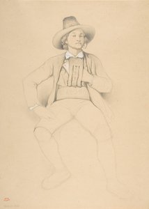 Mies tirolilaisasussa, istuu, polttaa piippua, 1842.
