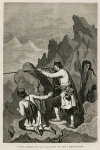 Montenegrolaiset sotilaat toiminnan aikana, vuoden 1876 sodan aikana, jonka aikana Serbia ja Montenegro julistivat sodan ottomaanien Turkille Valerio piirtäen havainnollistamaan Charles Yriarten (1832-1898) matkaa Montenegroon vuonna 1874. Kaiverrus Le Tou