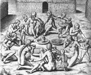 Anthropophage Meals: Cannibals of South America - "" Admirante Narratio Americae", kirjoittanut Théodore de Bry tekijältä Theodore de Bry
