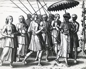 Sumatran asukkaat, Theodor de Bry (1528-1598), kaiverrus tekijältä Theodore de Bry