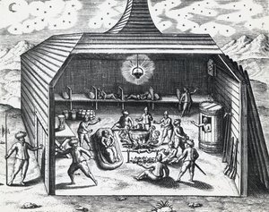William Barentsin (n. 1550-1597) talvikodin sisustus Venäjän Novaja Zemljan saaristossa, kirjoittanut Theodor de Bry (1528-1598), kaiverrus tekijältä Theodore de Bry