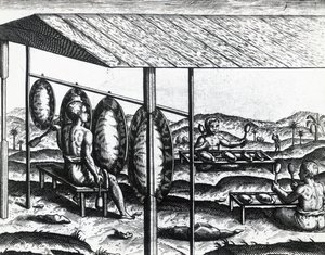 Jaavalaiset soittimet, Theodor de Bry (1528-1598), kaiverrus tekijältä Theodore de Bry