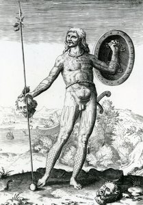 Pictish mies, jolla on ihmispää tekijältä Theodore de Bry