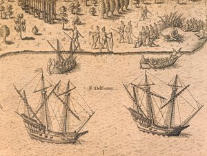 Ranskalaisten laivojen saapuminen Floridaan tekijältä Theodore de Bry