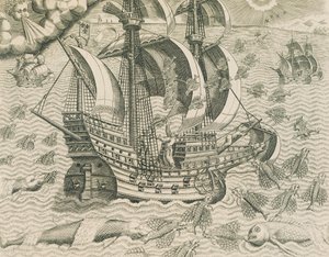 Siivekäs kala Intian meriltä, Theodore de Bryn kuvitus Amerikan historiasta tekijältä Theodore de Bry