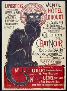 Mainosjuliste, joka ilmoitti Cat Noir -kokoelman ja Rodolphe Salisin teosten myynnistä Hotel Drouotissa vuonna 1898, kuvitus: Theophile Alexandre Steinlen (1859-1923) tekijältä Théophile Alexandre Steinlen