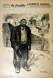 Piirustus köyhästä tehdastyöläisestä teollisuusmaisemaa vasten, Alexandre Steinlen (1859-1923), sveitsiläissyntyinen ranskalainen jugendmaalari ja taidegraafikko tekijältä Théophile Alexandre Steinlen