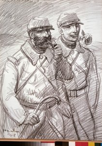 Ensimmäinen maailmansota: "The Hairy in 1915", ranskalaiset sotilaat. Piirustus: Theophile Alexandre Steinlen (1859-1923) tekijältä Théophile Alexandre Steinlen