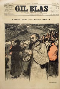 Gil Blasin etukansi, joka sisältää ensimmäisen osan Emile Zolan (1840-1902) 1894 (värilitho) teoksen "Lourdes" tekijältä Théophile Alexandre Steinlen