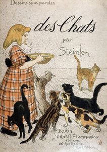 Tyttö tuo maitokulhoa kissoille - kansi ”” Cats”, Steinlen, n.d. 19. tekijältä Théophile Alexandre Steinlen
