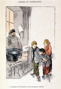 Lapset ja Gosselines: Lämmitä ensin itsesi, sitten syöt ne! Steinlenin teoksessa "In Life" 1901 tekijältä Théophile Alexandre Steinlen