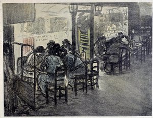 Kahvilan terassilla (Vitriinissä on kirjoitettu "" Absinthe 15", "" Pernod 20") Piirustus Theophile Alexandre Steinlen (1859-1923) 20th century Paris, Musee Carnavalet tekijältä Théophile Alexandre Steinlen