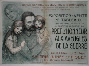 Juliste, joka mainostaa taidemyyntiä sokeutuneiden sotilaiden avuksi tekijältä Théophile Alexandre Steinlen