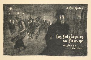 Sanomalehti- ja kirjakaupan esite: Jehan Rictuksen köyhän miehen yksinpuhelut tekijältä Théophile Alexandre Steinlen