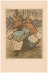 Kaksi pyykkäriä koreineen kadulla tekijältä Théophile Alexandre Steinlen