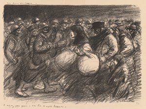 Sodan sketsit: Kaksi kulkuetta (Sketches de guerre: Les deux cortèges - "Ayez pas peur - on les a - et bien!") tekijältä Théophile Alexandre Steinlen