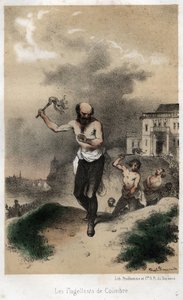 Coimbren flagellantit: Portugalin Coimbran jesuiitat tekevät katumuksen synneistään julkisesti ruoskimalla vuoden 1560 tienoilla. Kaiverrus vuodelta 1845 kirjaan "" Jesuiiittien dramaattinen ja maalauksellinen historia ritarikunnan perustamisesta nykypäivä tekijältä Theophile Evariste Fragonard