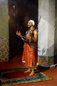 Turkkilainen vartija rukoilee, 1800-luvun loppu - 1900-luvun alku (öljy kankaalle) tekijältä Theophile Marie Francois Lybaert