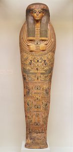 Nimettömän henkilön egyptiläinen arkku, koristeltu rituaalikohtauksilla, n. 1050 eKr. (puu)