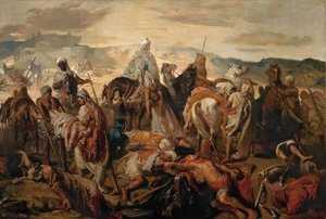 Arabiratsumiehet kantamassa kuolleita tekijältä Théodore Chassériau