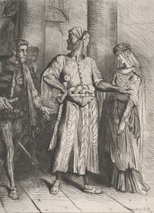 Rehellinen Iago, minun on jätettävä sinulle Desdemonani: levy 4 Othellista..., kaiverrettu 1844, uusintapainos 1900. tekijältä Théodore Chassériau