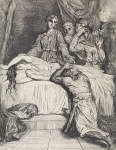 Vai niin! Vai niin! Oh!: levy 14 Othello Act 5:stä, kohtaus 2, kaiverrettu 1844, r..., kaiverrettu 1844, uusintapainos 1900. tekijältä Théodore Chassériau