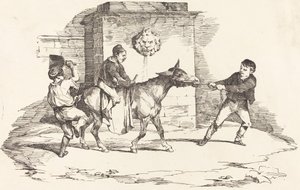 Kolme lasta leikkimässä aasin kanssa tekijältä Théodore Gericault and Nicolas Toussaint Charlet