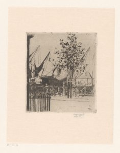 Katunäkymä hahmoilla satamassa Luna Streetin kulma, Chelsea Embankment tekijältä Théodore Roussel (signed by artist)