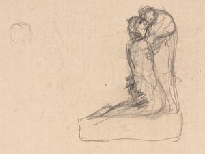 Luonnos kahdesta hahmosta, jotka syleilevät toissijaa. tekijältä Auguste Theodule Ribot