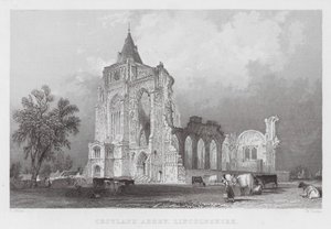Croyland Abbey, Lincolnshire (kaiverrus) tekijältä Thomas (after) Allom