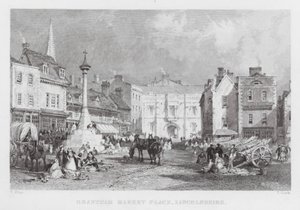 Grantham Market Place, Lincolnshire (kaiverrus) tekijältä Thomas (after) Allom