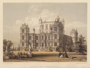 Wollaton Hall, Nottinghamshire (akvatinta) tekijältä Thomas (after) Allom